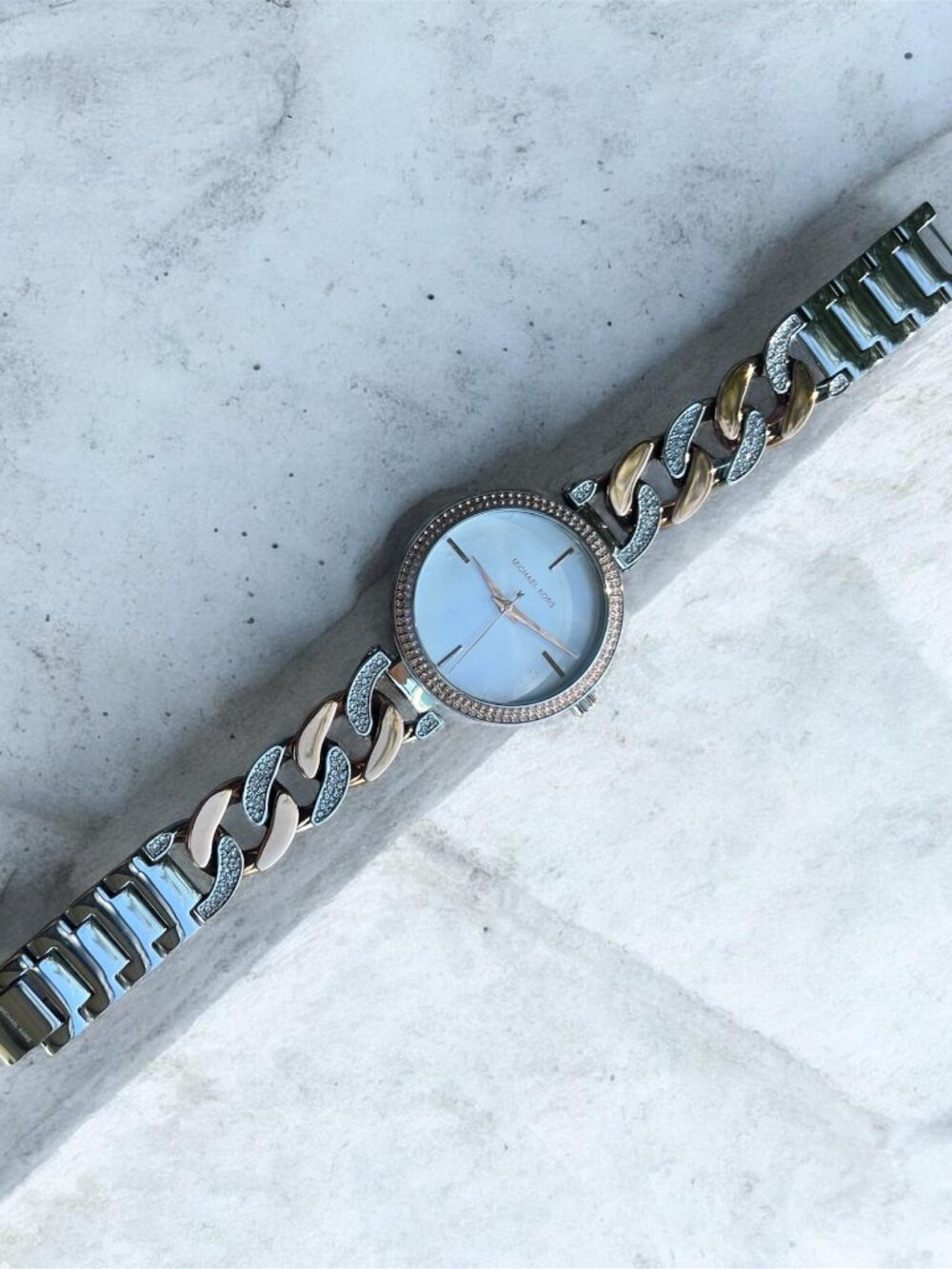 Michael Kors Rose Gold and Silver Crystal-Accented Link Watch